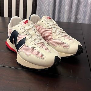 New Balance Cream and Red Sneakers